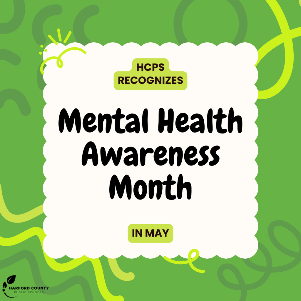 Graphic with a green border that says "mental health awareness month"