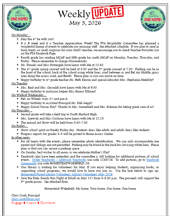 Weekly Update information