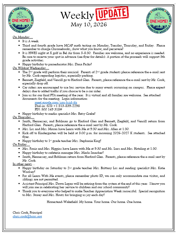 Weekly Update information