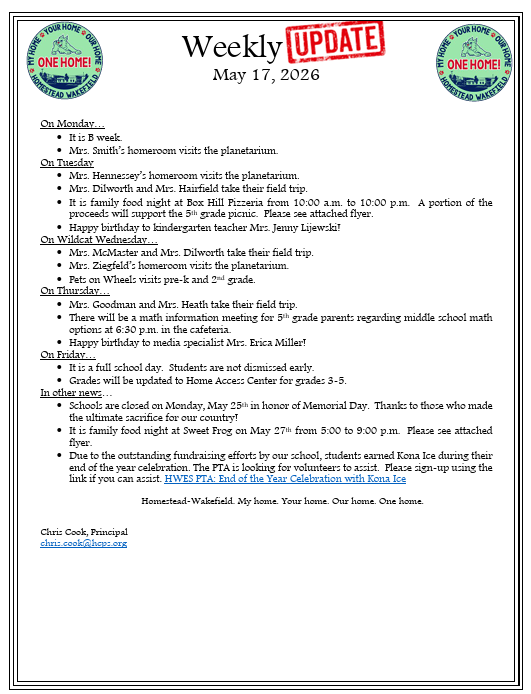 Weekly Update information