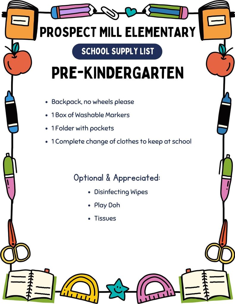 Pre-Kindergarten supply list