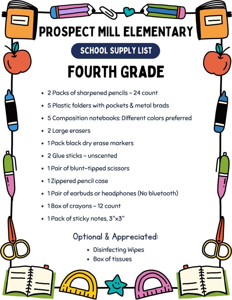 Fourth grade level supply list