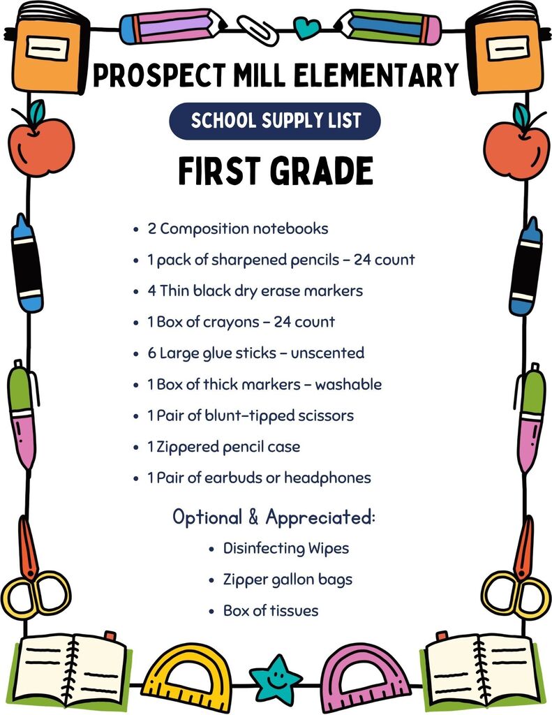 First grade level supply list