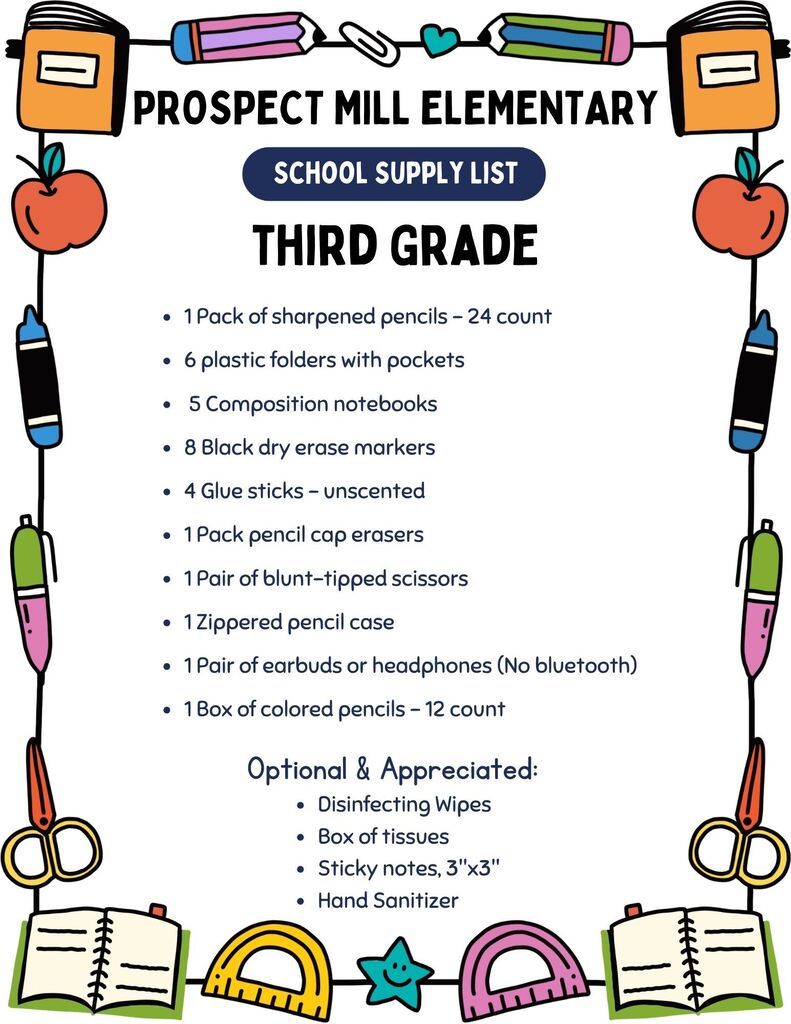 Third grade level supply list