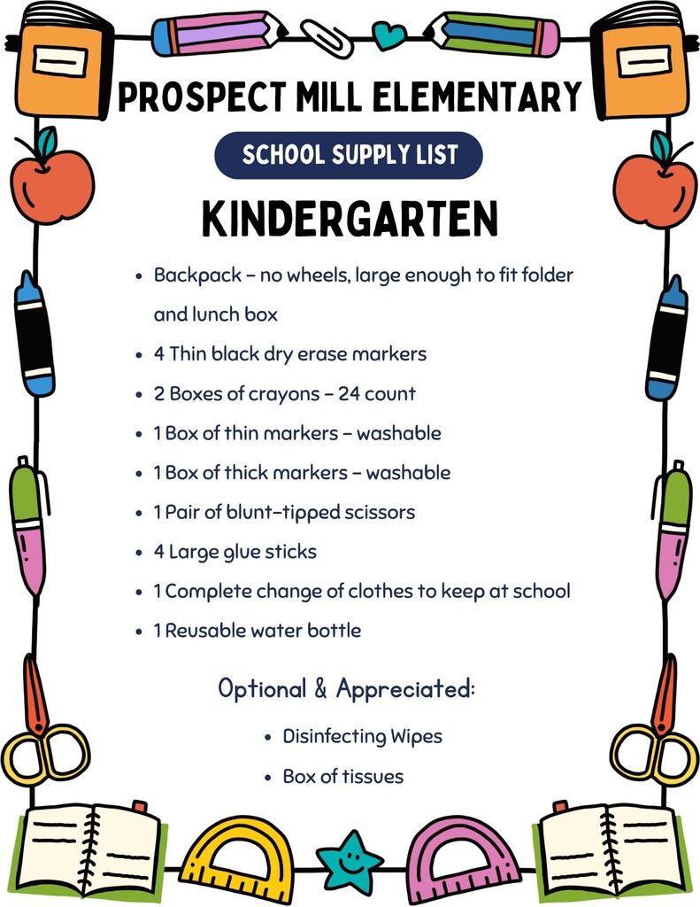 Kindergarten supply list