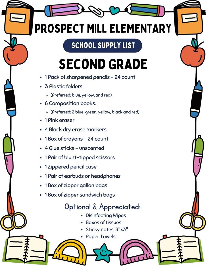 Second grade level supply list