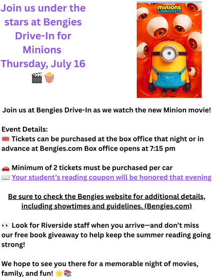 Beavers at Benjies drive in flyer 7/16