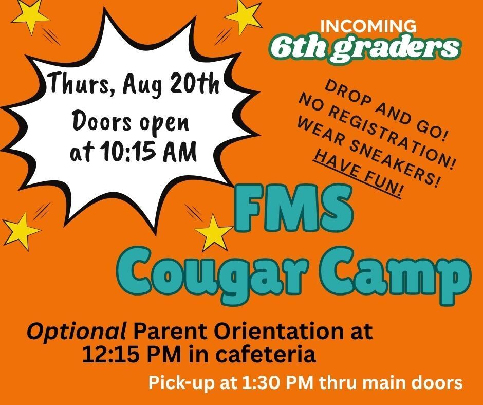Cougar Camp is August 20th from 10:30 - 1:30!