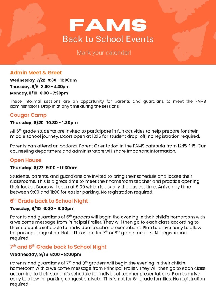 Back To School Events Calendar