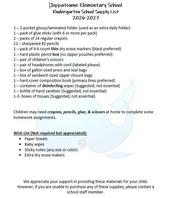 Kindergarten school supply list