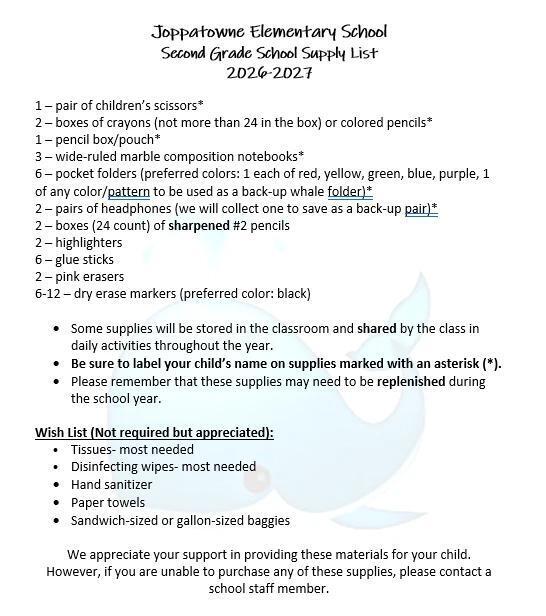 2nd grade school supply list