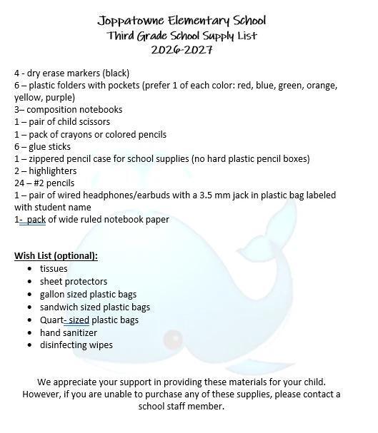 3rd grade school supply list