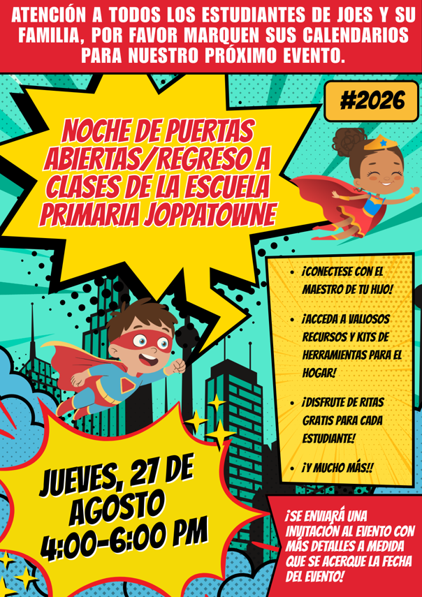 Flyer for Back to School Night/Open House in Spanish.