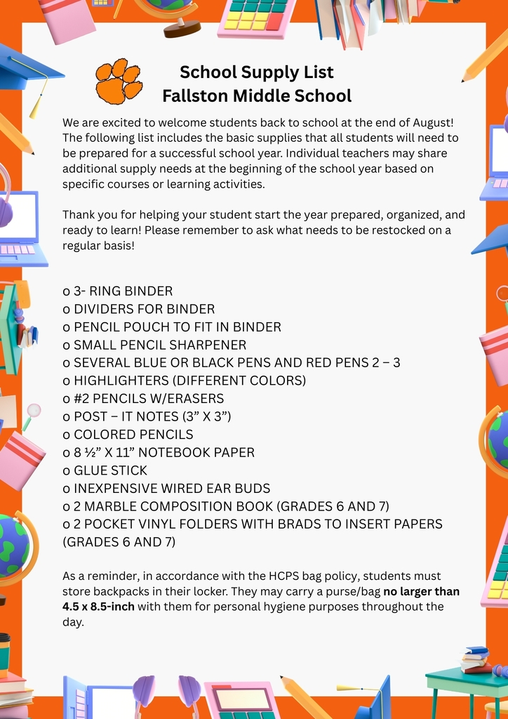 A list of necessary supplies to start the school year.