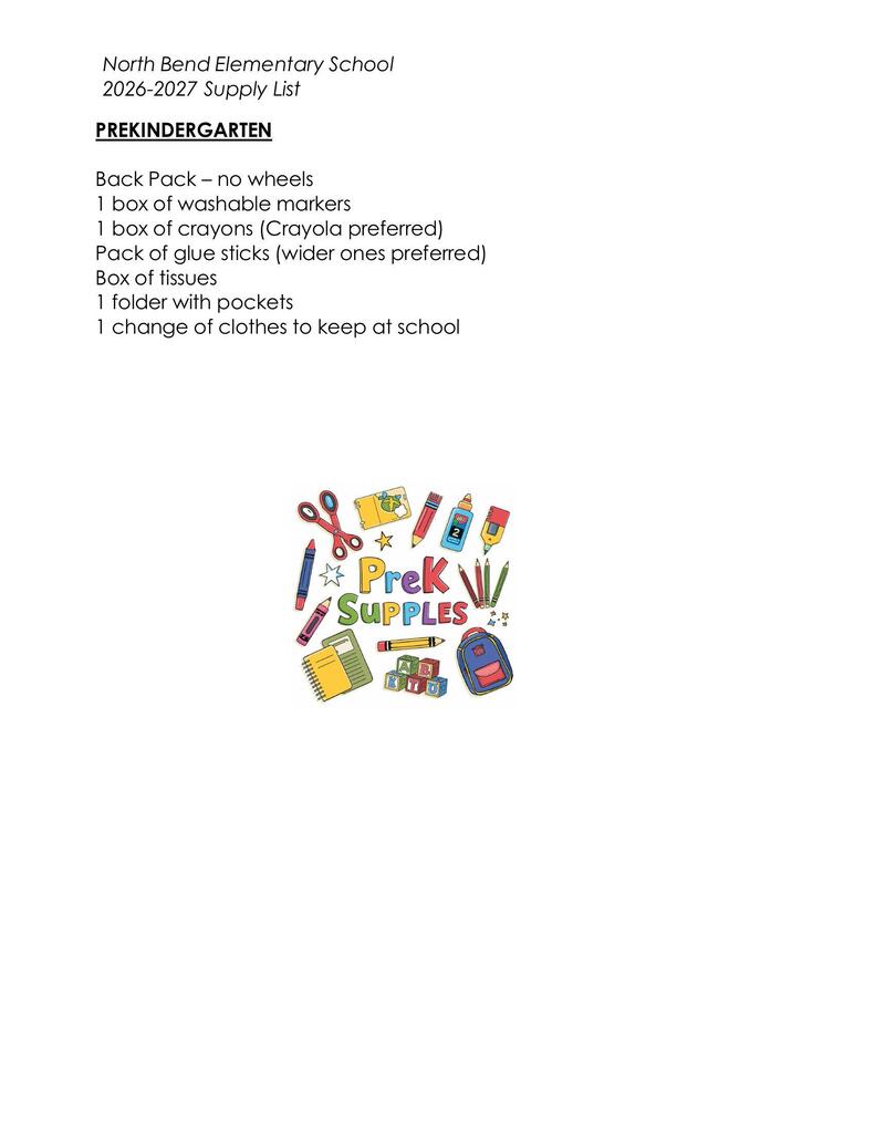 PreK Supply List