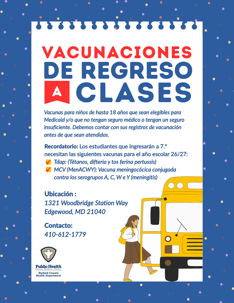 Flyer outlined in blue and the center is white.  It has block wording in blue and a word in red