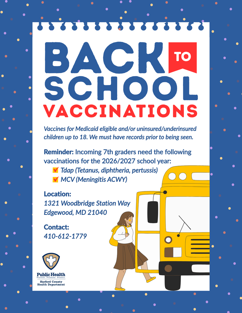 Flyer outlined in blue and the center is white.  It has block wording in blue and a word in red