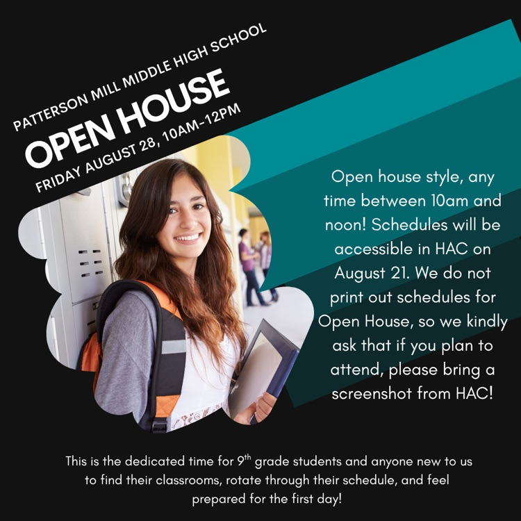 Patterson Mill‘s open house is dedicated for ninth grade students and anyone new to the school, to help feel prepared for the first day!