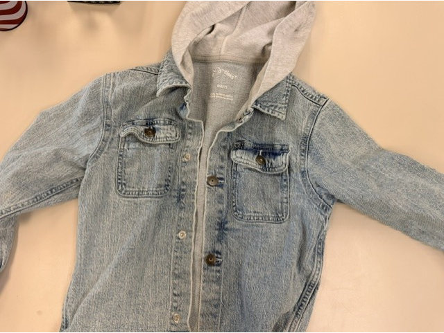 Art class jean jacket with grey hood