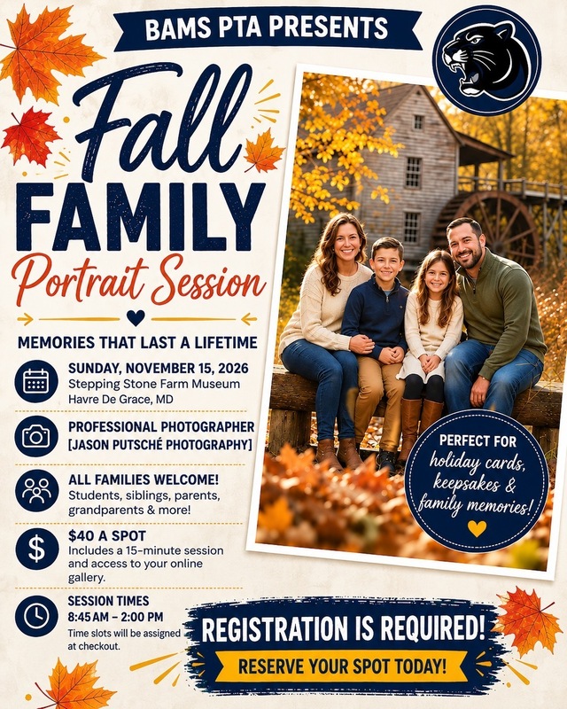 BAMS PTA Fall Family Photo Session Flyer