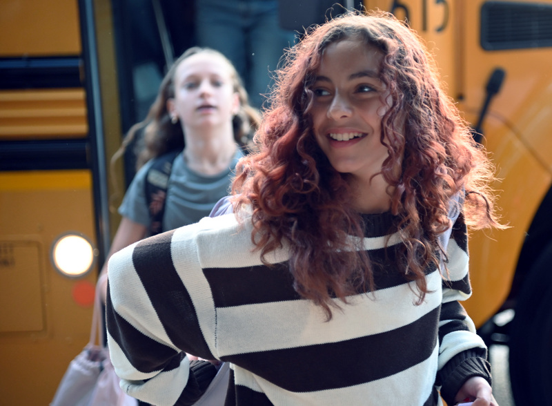 Student arriving at North Harford Middle School