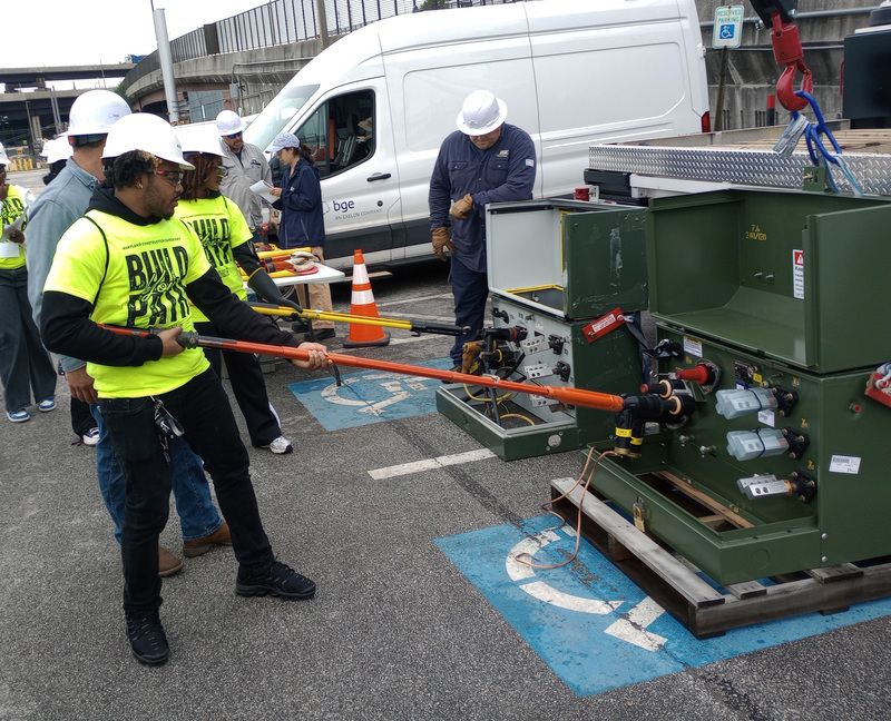 student using a piece of construction equipment at M&T Bank Stadium