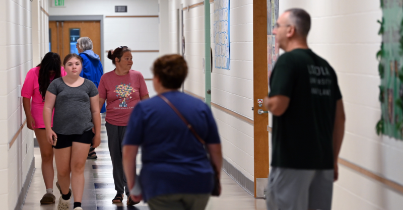 Community members tour the halls of Homestead-Wakefield Elementary School