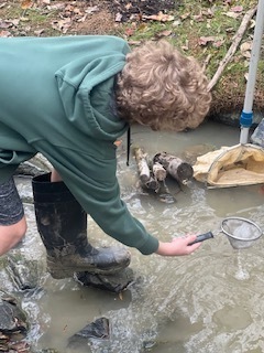 A student collects specimens.