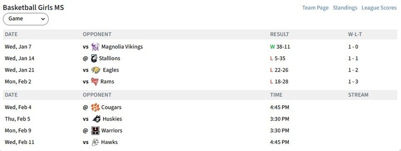 BAMS Girls Basketball Schedule Updated