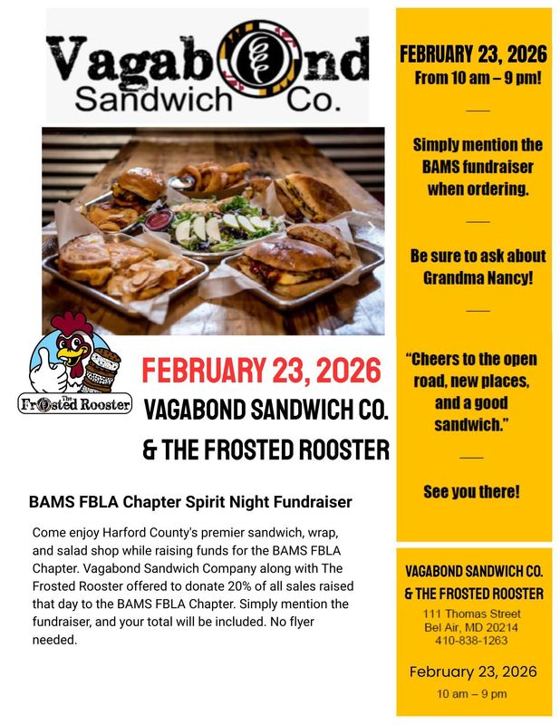BAMS FBLA Chapter Spirit Dine Fundraiser Flyer Image