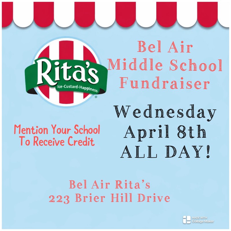 BAMS PTA Fundraiser at Rita's on 4/8/26 Flyer
