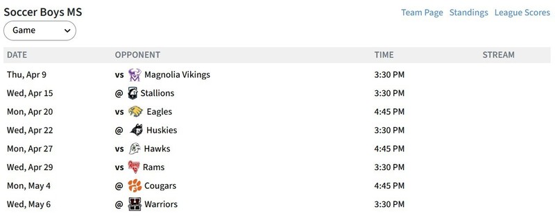 BAMS Boys Soccer Schedule