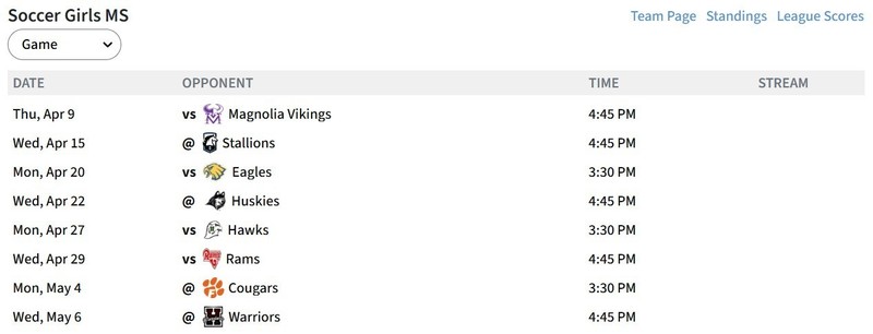 BAMS Girls Soccer Schedule