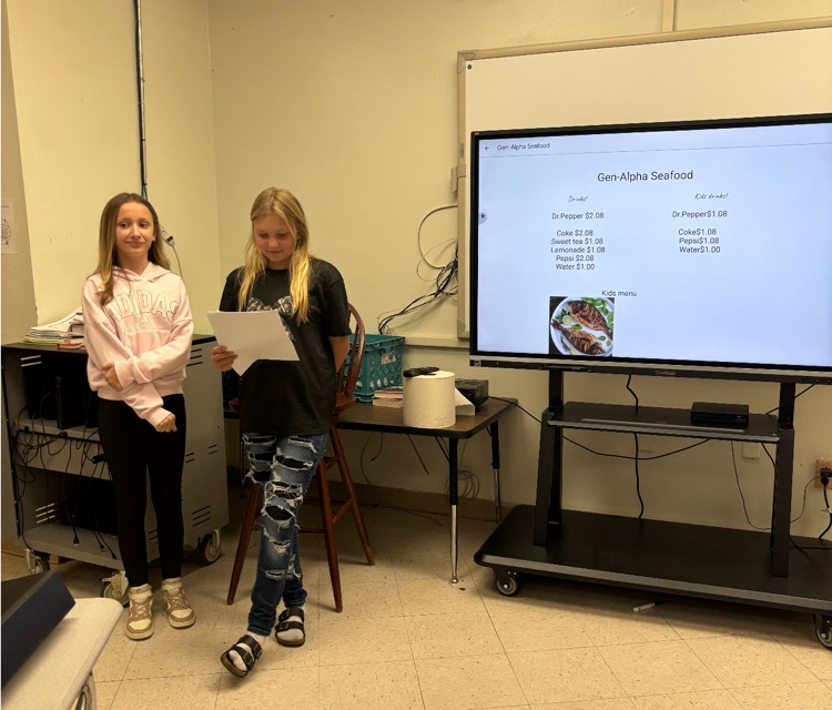 GHES 6th graders enjoyed collaborating in small groups to create restaurant names and menus! They used vivid adjectives to describe appetizing dishes while practicing descriptive writing.