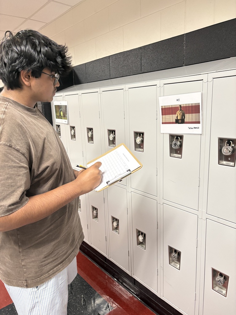 Mrs. Mitchell's Film Studies class participated in a Gallery Walk and analyzed various film stills using the components of mise-en-scéne: setting, costume, props, lighting, color, shot type, and camera angle. 