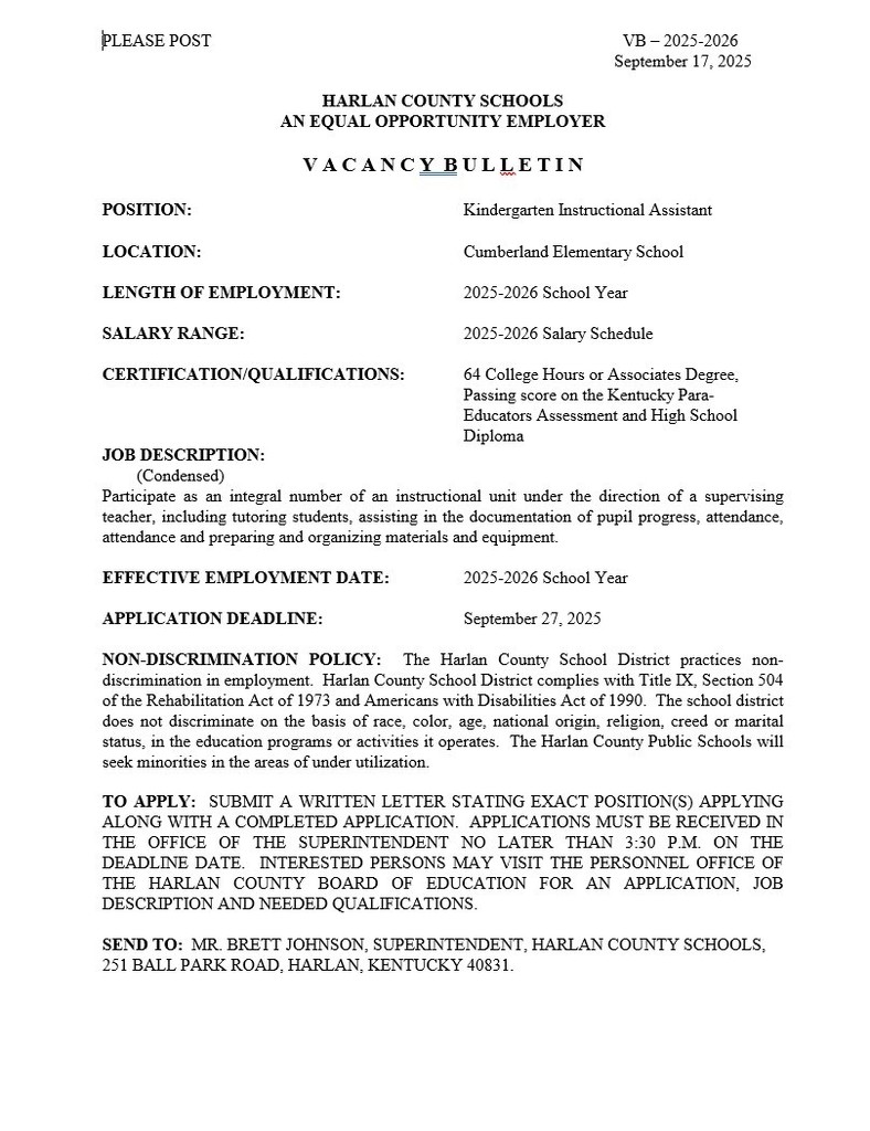Kindergarten posting aide