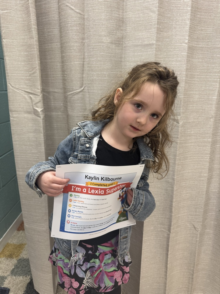 GHES kindergarteners, Kaylin Kilbourne, Eden Bray, and Ezra Hensley, completed level 1 of their Lexia program. We are so proud of their hard work. Way to go, superstars! 🤩