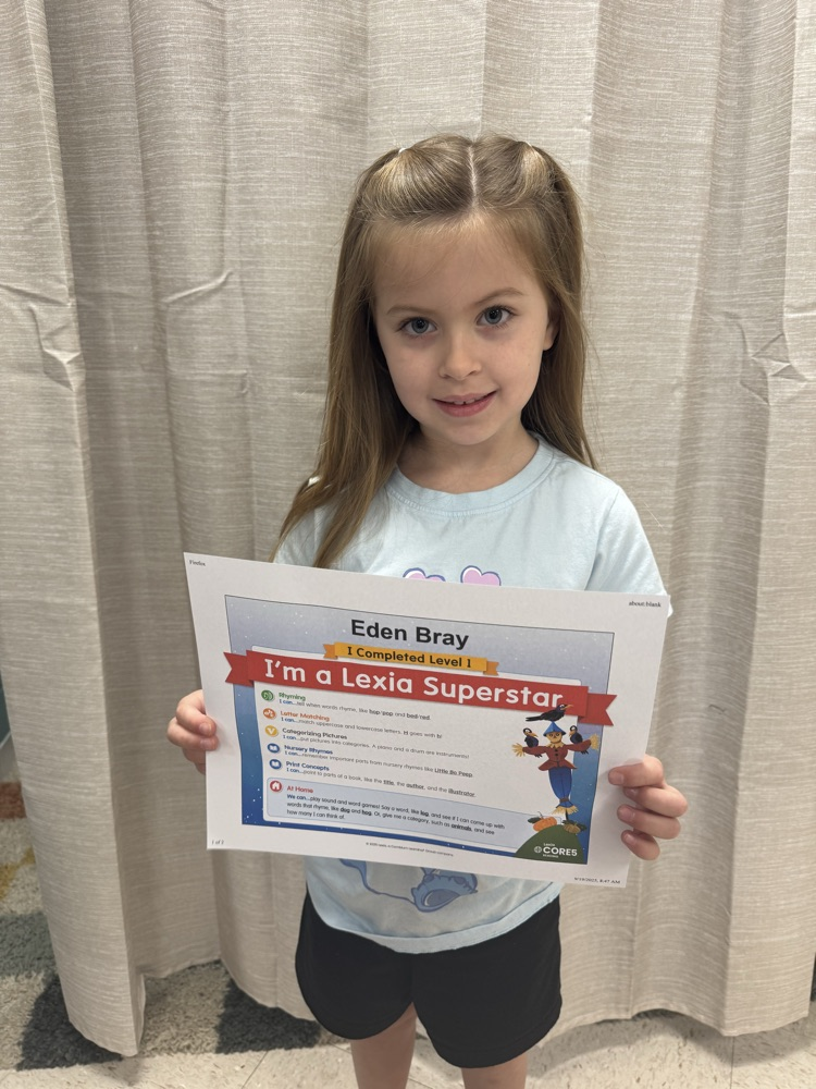 GHES kindergarteners, Kaylin Kilbourne, Eden Bray, and Ezra Hensley, completed level 1 of their Lexia program. We are so proud of their hard work. Way to go, superstars! 🤩