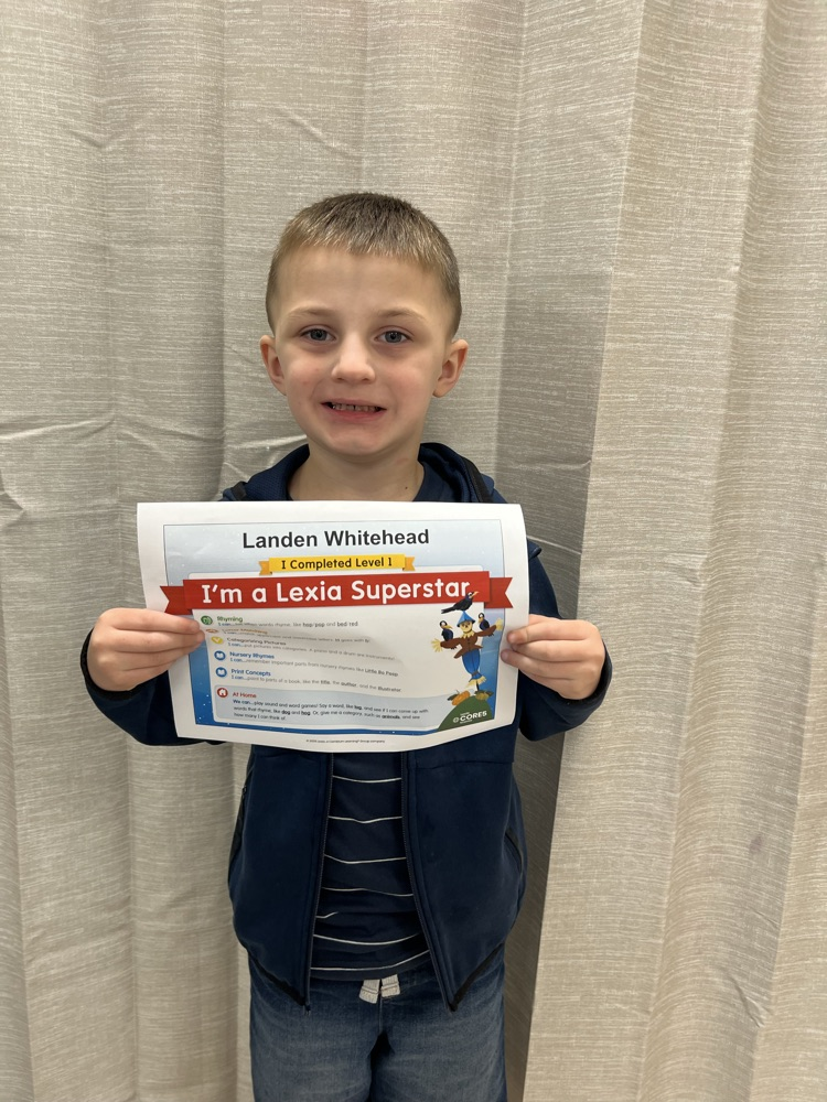 GHES kindergartener Landen Whitehead completed level 1 of their Lexia program. We are so proud of his hard work. Way to go, superstar! 🤩