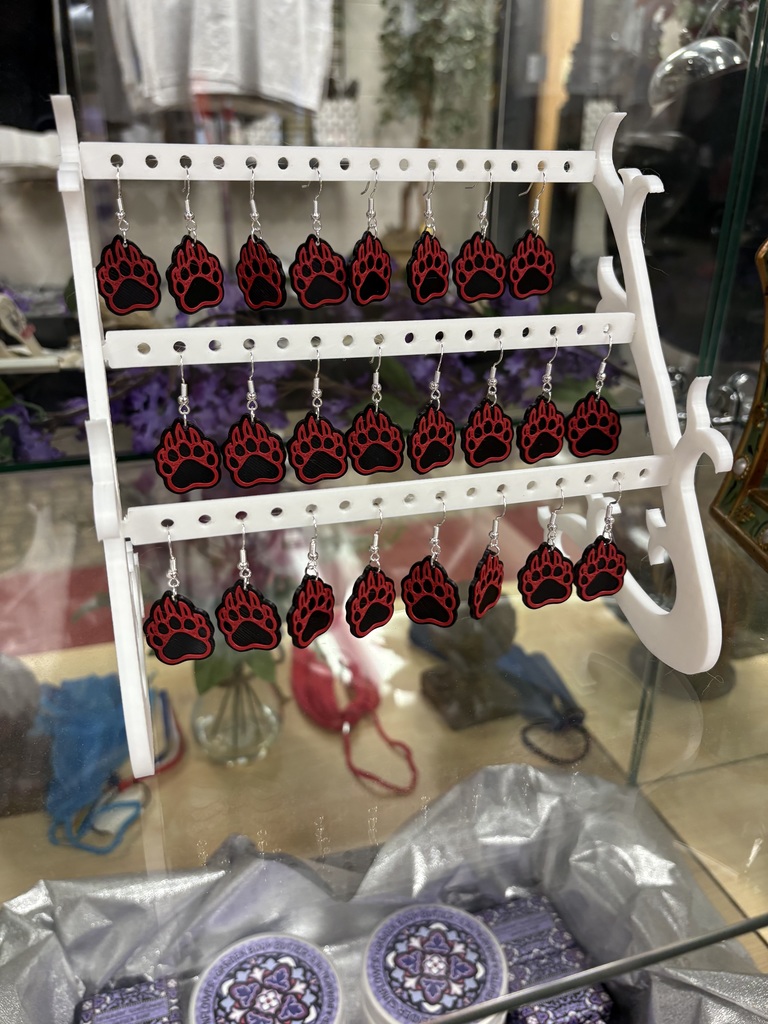 Students in Mrs. Rich’s engineering courses are designing and selling custom 3D prints. In collaboration with Mrs. Alred, bear paw earrings are now being displayed and sold in the HC Bookstore.
