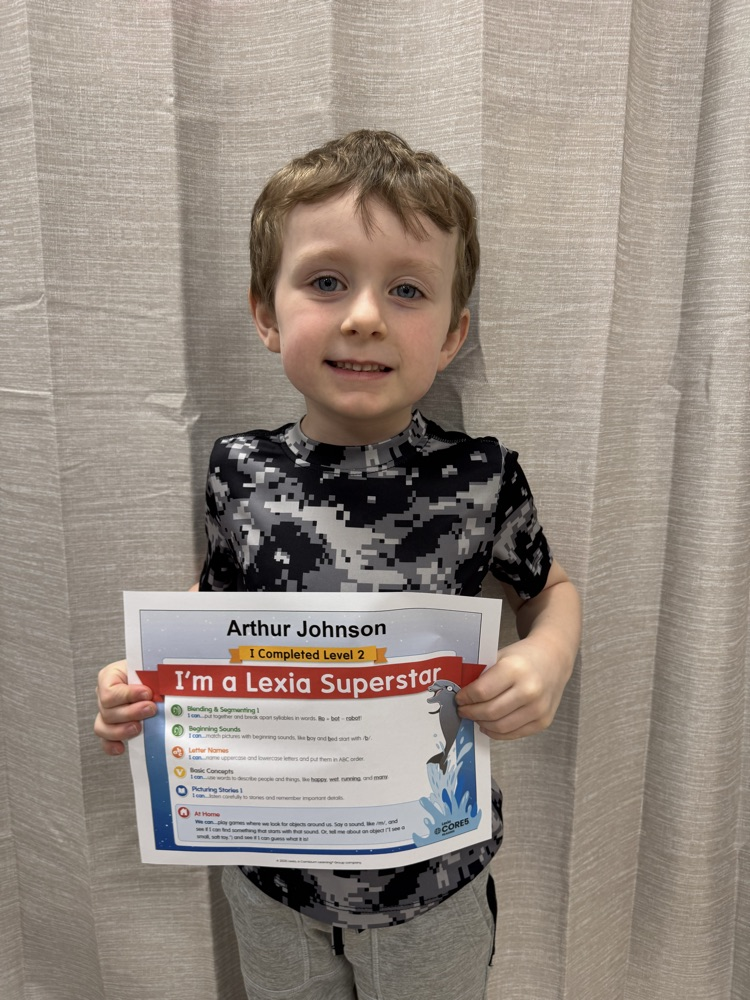 GHES kindergarteners Kaylin Kilbourne, Trinity Whitaker, Arthur Johnson, Caiden Farley, Teigan Simpson, and Jeremiah Collett completed a level of their Lexia program. We are so proud of their hard work. Way to go, superstars! 🤩