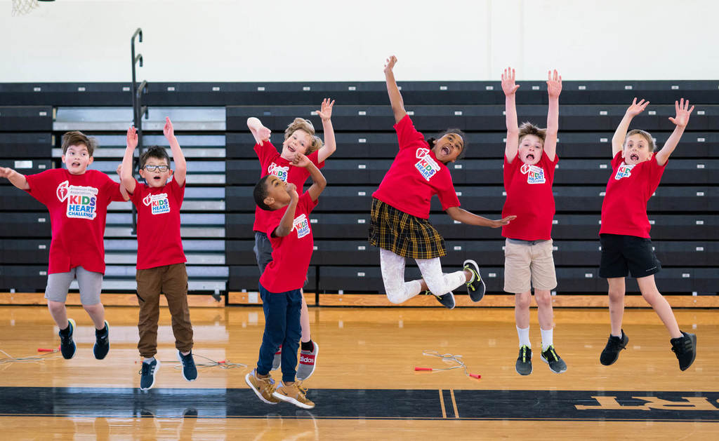 kids heart challenge, celebrating, jumping for joy
