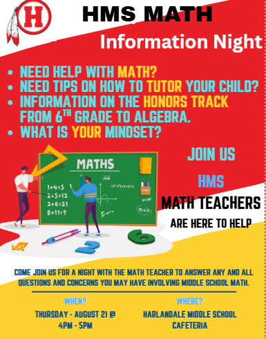 HMS Math Information Night - August 19 from 4-5pm HMS cafeteria ENGLISH