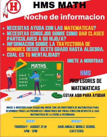 HMS Math Information Night - August 19 from 4-5pm HMS cafeteria 