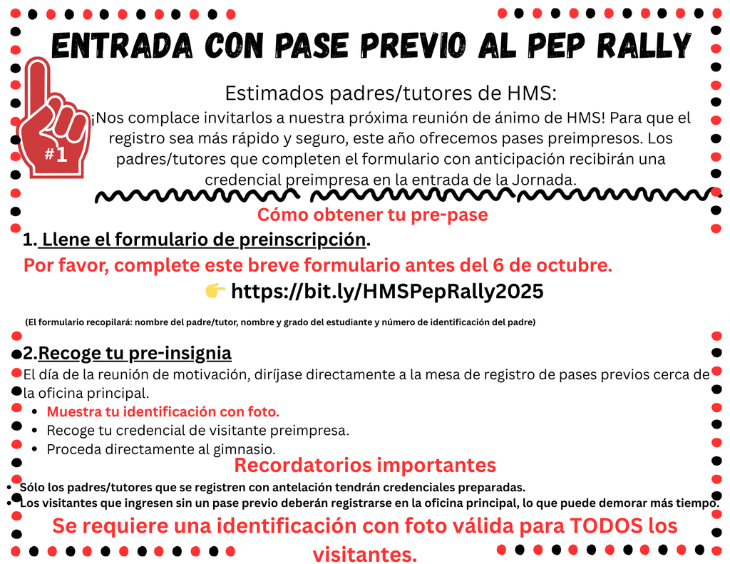 Pep Rally Pre-Entry Pass Information Spanish Flyer