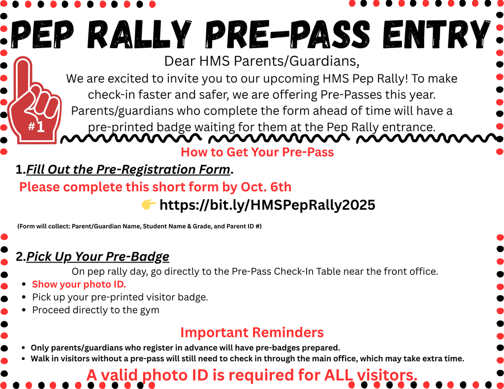 Pep Rally Pre-Entry Pass Information English