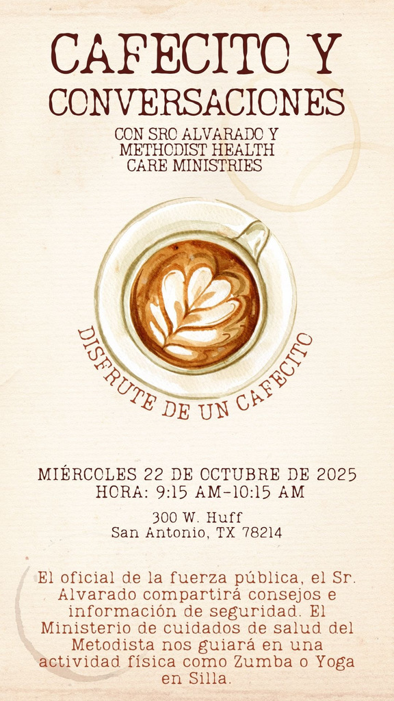 Cafecito and conversations - October 22nd information flyer Spanish