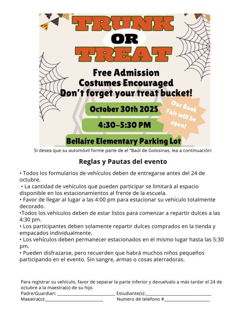 Trunk or Treat Participation Flyer Spanish