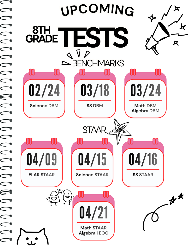8th Grade testing schedule