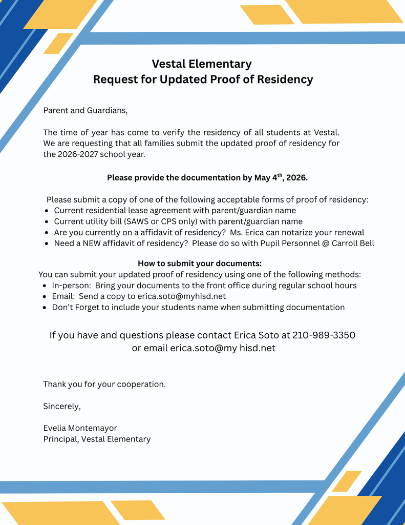 flyer for parents about proof of residency paperwork